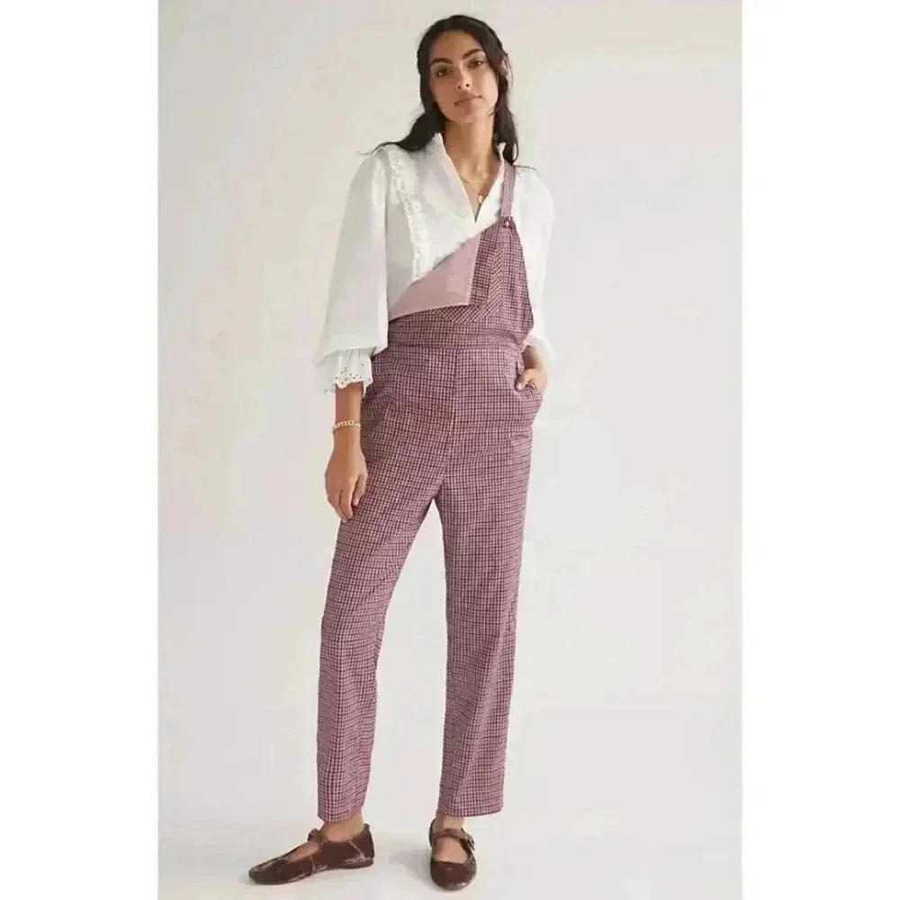 Anthropologie Plaid Tapered‎ Jumpsuit Size Large